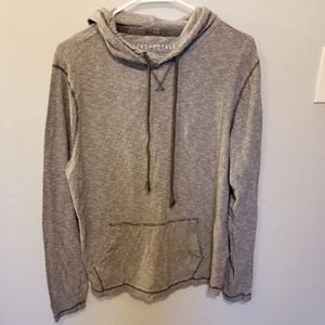 Aeropostale Gray Striped Hooded Long Sleeve Tshirt Mens Size Large